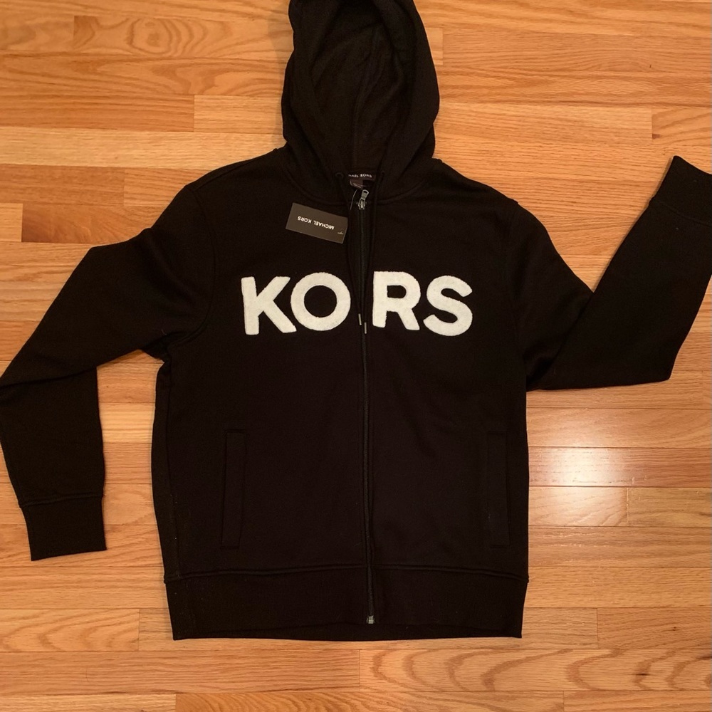Michael Kors Black Front Zip Hoodie size L (unisex) NWT
